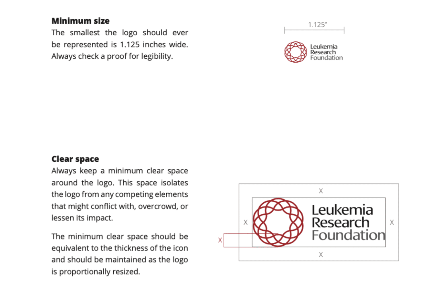 The logo guidelines from the Leukemia Research Foundation