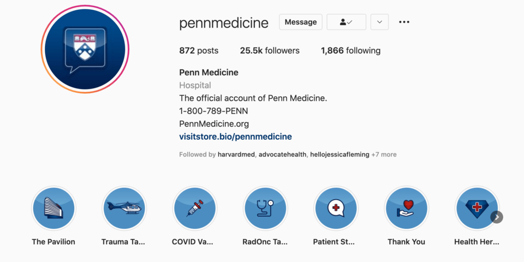 Penn Medicine, one of the best hospitals on Instagram