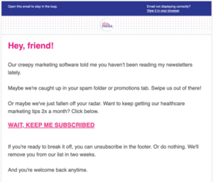 Example of reengagement email from Aha Media Group