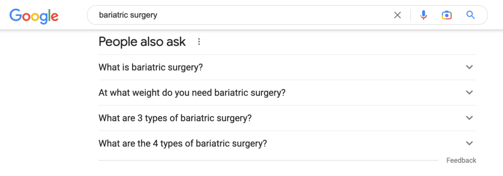 People Also Ask result for bariatric surgery