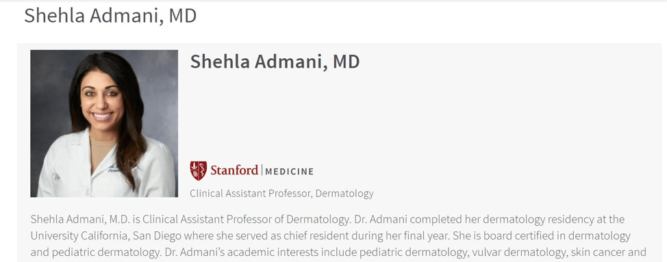 Stanford Health Care example of physician profile