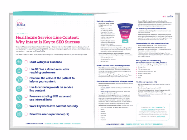 Cheatsheet: Healthcare Service Line Content — Why Intent is Key to SEO Success