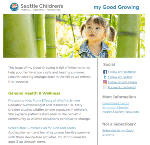 Seattle Children's Hospital newsletter example