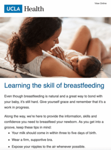 UCLA Health email learning the skill of breastfeeding