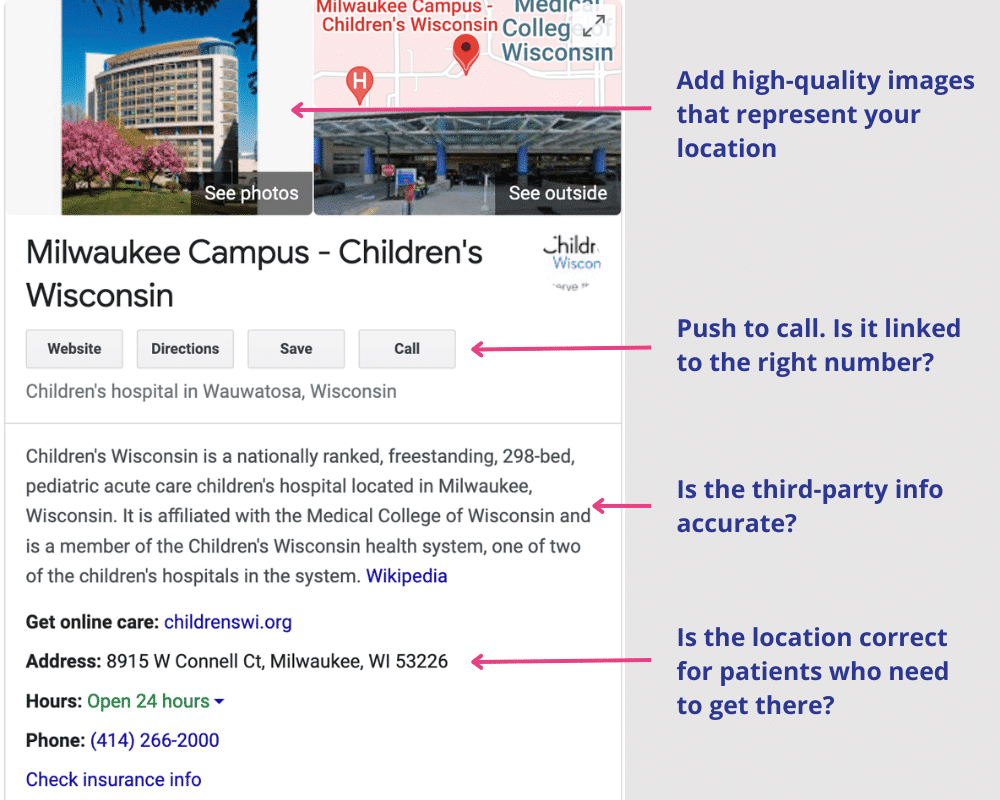 Optimize GMB profile for hospitals