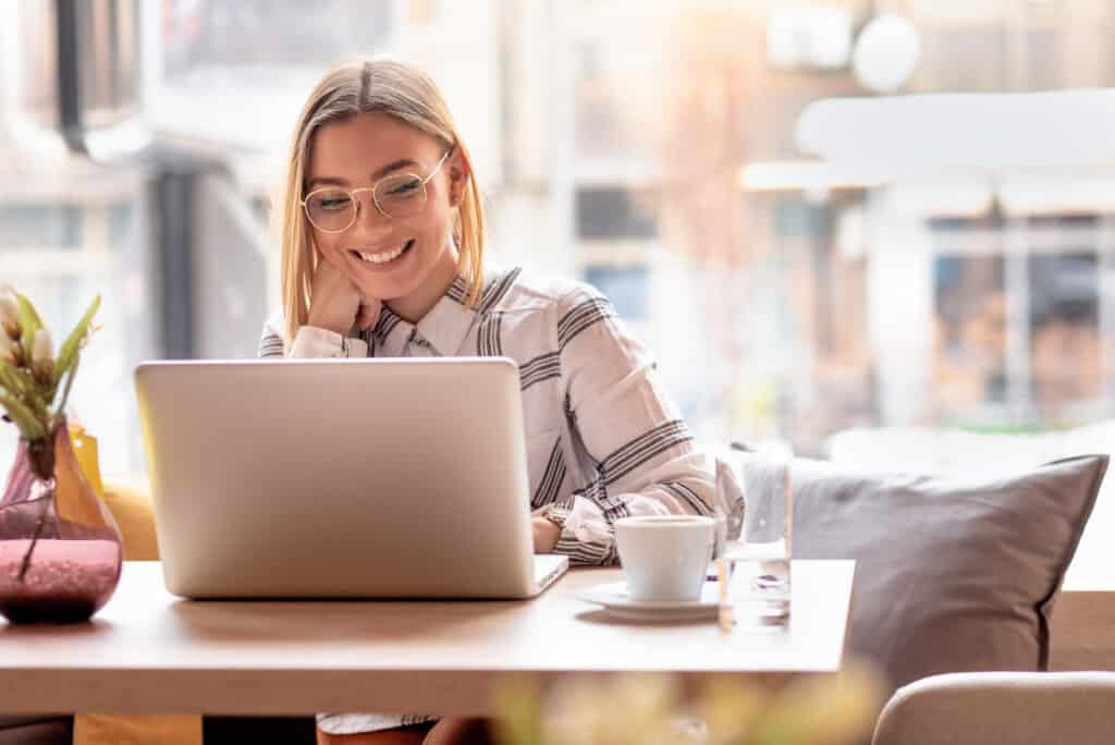 woman working at laptop