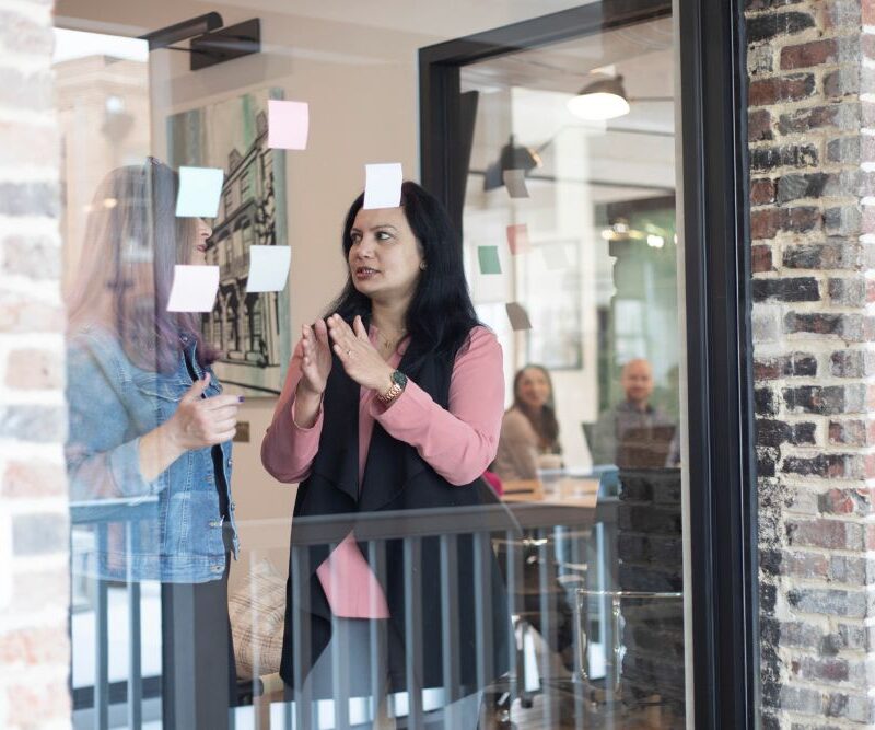 Aha team brainstorming using adhesive notes