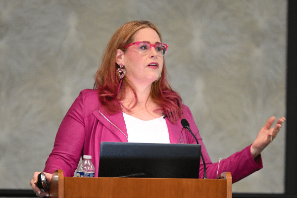 Ahava Leibtag speaking at a national conference